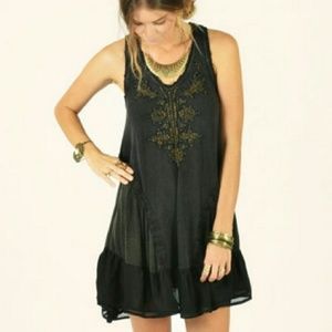 Free People Black and Gold Mini Summer Daze Dress